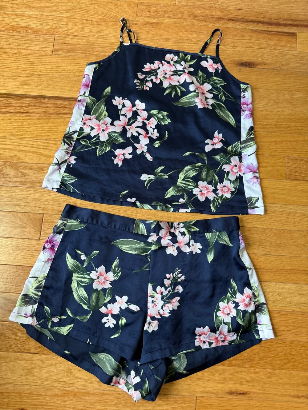 Victoria’s Secret Satin Floral Pajama Set Cami Shorts Navy Pink Mixed Sizes